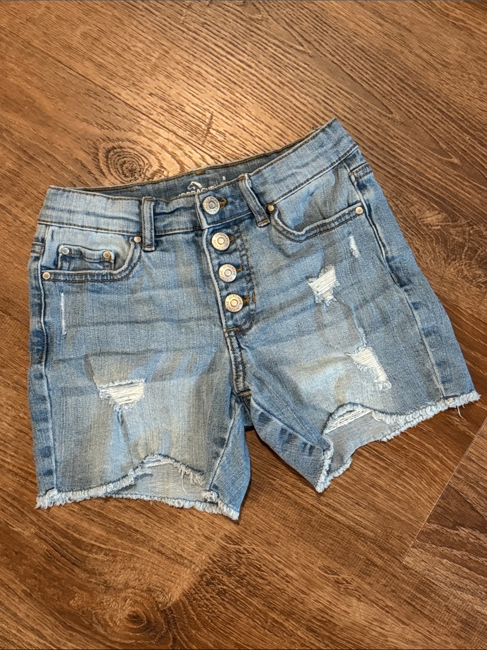 Girls Jordache Medium Blue Distressed Button-Fly Denim Shorts